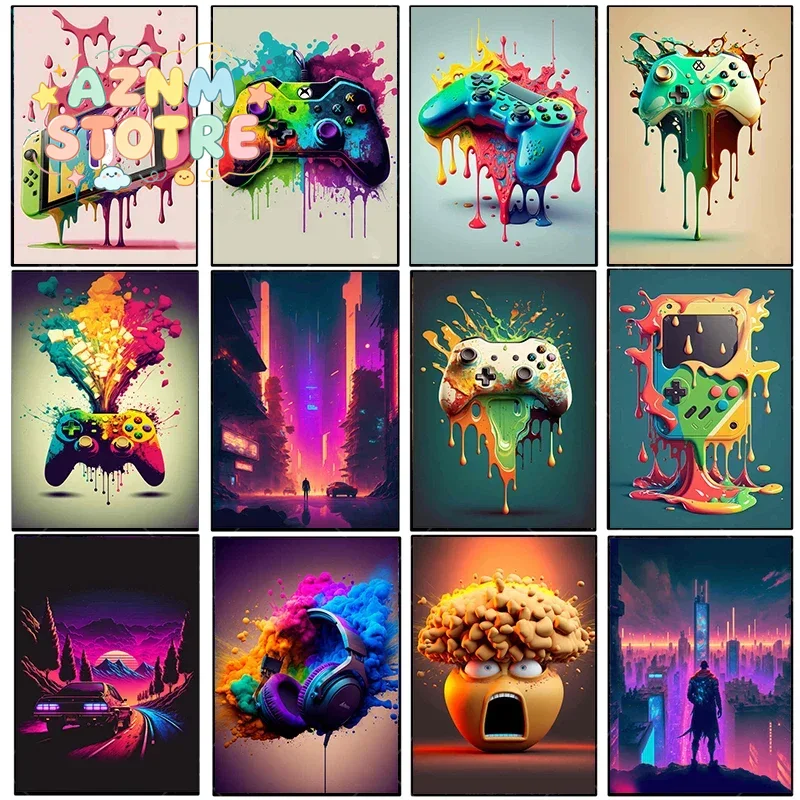 Esports Gaming Poster - Vintage Canvas Painting Colorful Punk Neon