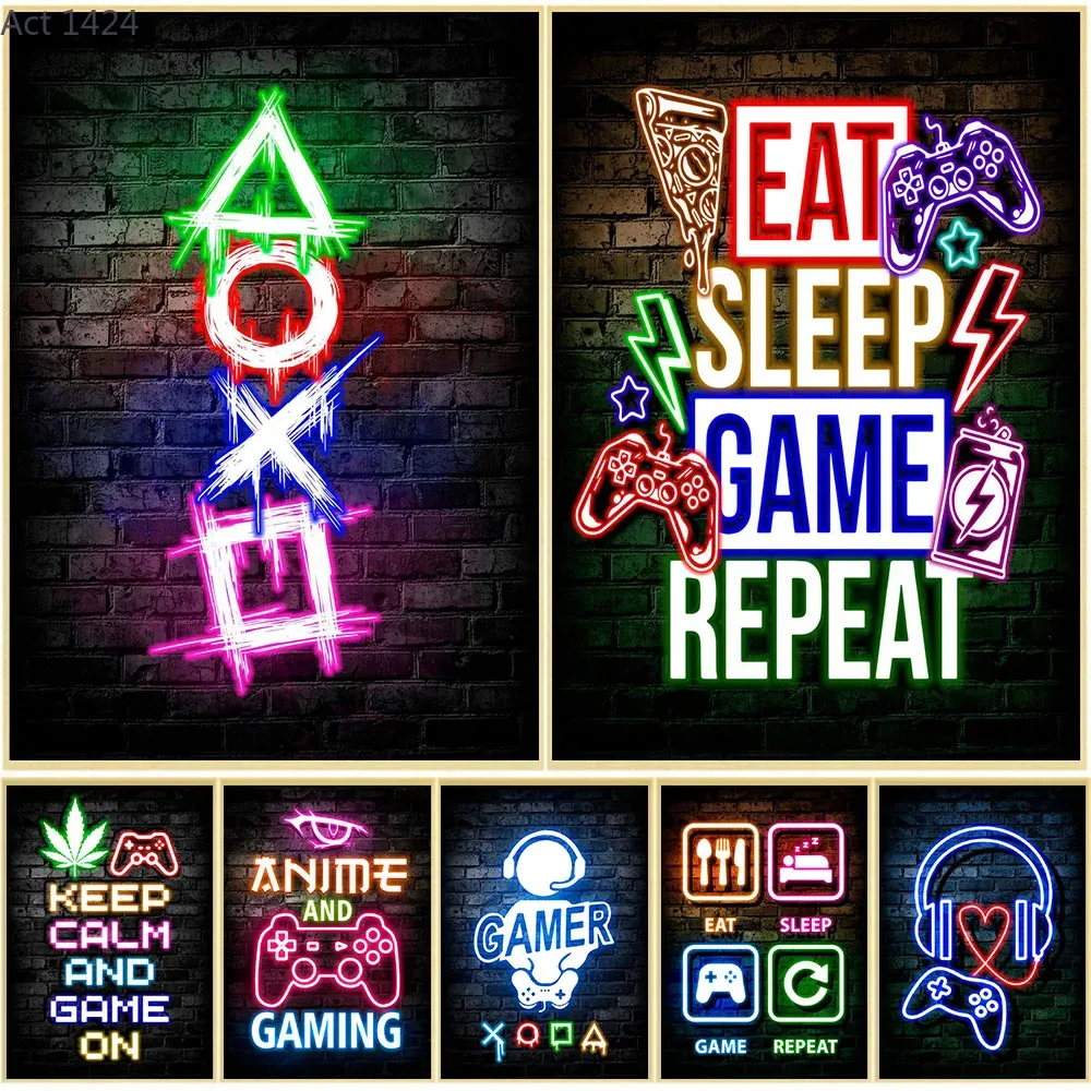 Esports Gaming Poster - Gaming Neon Eat Sleep Game Repeat