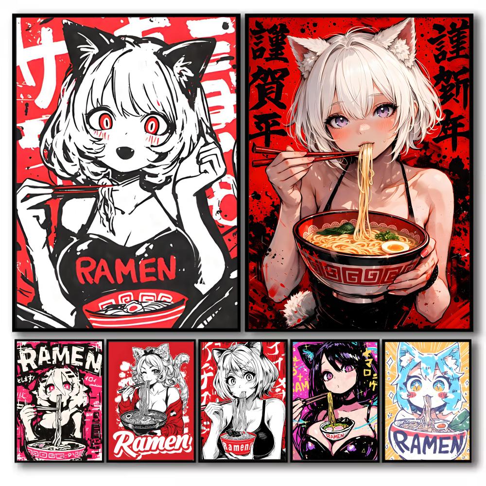 Esports Gaming Poster - Anime Cat Girl Painting Calligraphy Canvas