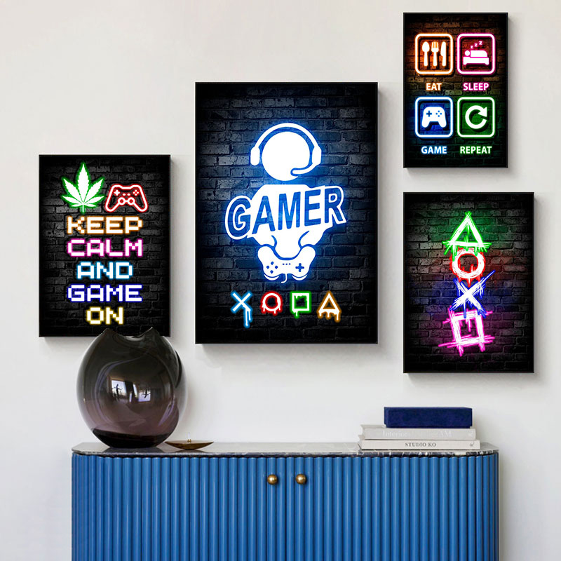 Gaming Neon Eat Sleep Game Rep - Esports Gaming Poster review and price